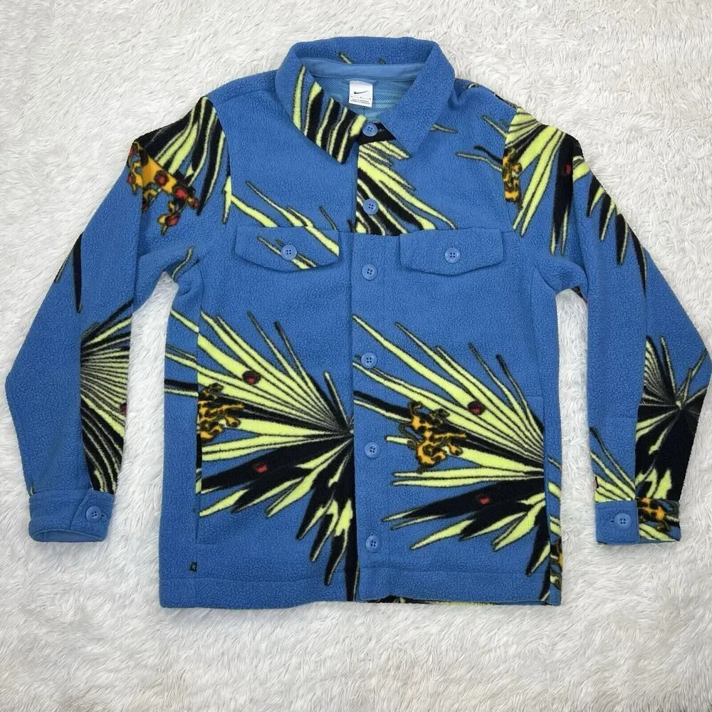 Nike x Lebron James Sherpa Mens Button Up Jacket Fleece‎ Blue DA6707-469 Size M